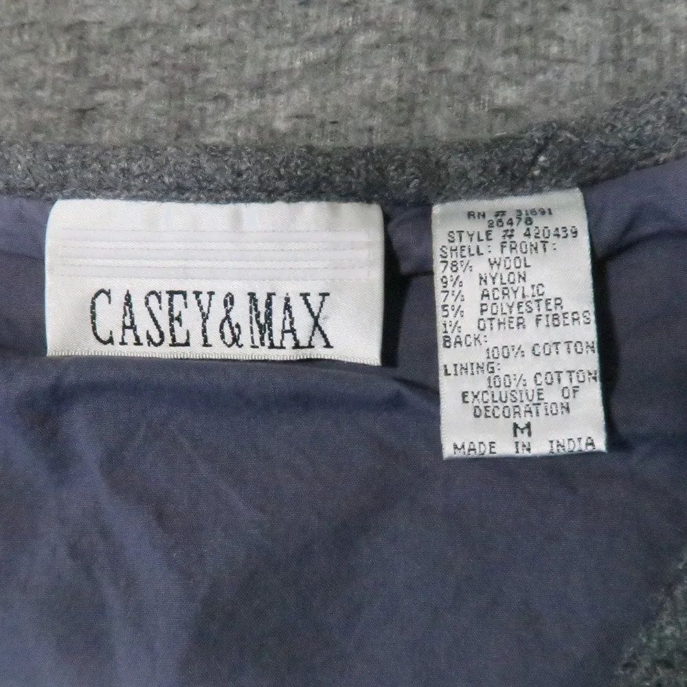 Casey & Max Wool Vest M Gray Floral Embroidered Metal Button Cottagecore Boho - Picture 7 of 9